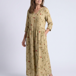 Marina | Floral V Neck Three Quarter Sleeve Maxi Dress