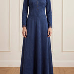 Marie Long Suede Dress With Shirt Collar And Lace
