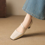 Celes Square Toe Leather Mary Jane Pumps