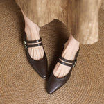 Noel Genuine Leather Dual-Strap Mary Jane Flats