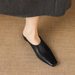 Noelle Genuine Leather Square-Toe Mules