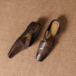 Rea Genuine Leather Square-Toe Mule Pumps