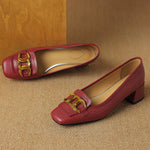Soho Genuine Leather Block Heel Pumps