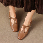 Veyla Square-Toe Genuine Leather Heels