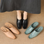 Noelle Genuine Leather Square-Toe Mules