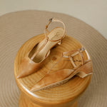 Nelsy Premium Leather T-Strap Slingback Heels