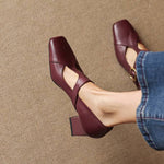 Veyla Square-Toe Genuine Leather Heels