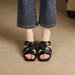 Solae Genuine Leather Square-Toe Slide Sandals