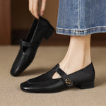 Krea Genuine Leather Whipstitch T-Strap Pumps