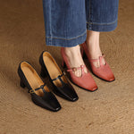Elodie Genuine Leather T-Strap Heel Pumps