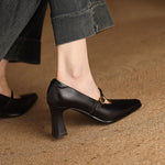 Elodie Genuine Leather T-Strap Heel Pumps