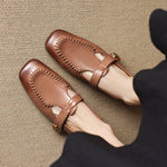 Krea Genuine Leather Whipstitch T-Strap Pumps