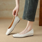 Roma Genuine Leather Square Toe Flat Pumps