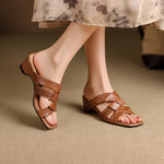 Solae Genuine Leather Square-Toe Slide Sandals