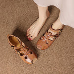 Caira Genuine Leather Peep-Toe Fisherman Sandals