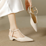 Nelsy Premium Leather T-Strap Slingback Heels