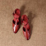 Elain Genuine Leather T-Strap Slingback Heels