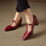 Rovena Genuine Leather T-Strap Heel Pumps
