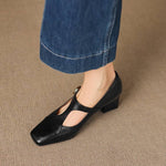 Veyla Square-Toe Genuine Leather Heels