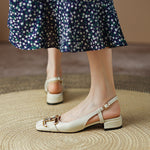 Cora Square Toe Leather Slingback Pumps