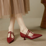 Mirel Genuine Leather T-Strap Pumps