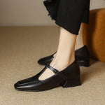 Velora Genuine Leather Square-Toe Mary Jane Pumps