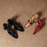 Elain Genuine Leather T-Strap Slingback Heels