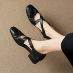 Odie Genuine Leather Cross Strap Flats