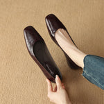 Roma Genuine Leather Square Toe Flat Pumps