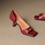 Avela Genuine Leather Open-Toe Heels