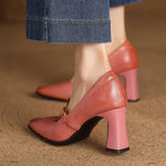 Elodie Genuine Leather T-Strap Heel Pumps