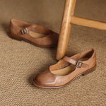 Remy Genuine Leather Almond Toe Mary Jane Flats