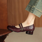 Alba Genuine Leather Studded Mary Jane Pumps