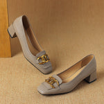 Soho Genuine Leather Block Heel Pumps