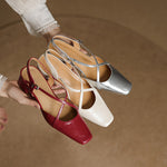 Klea Genuine Leather Cross-Strap Slingback Heels