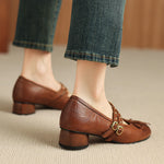 Alba Genuine Leather Studded Mary Jane Pumps