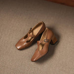 Veyla Square-Toe Genuine Leather Heels