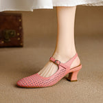 Bela Genuine Leather Hollow-Out Slingback Heels