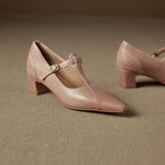Rovena Genuine Leather T-Strap Heel Pumps
