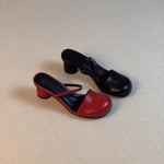 Olara Genuine Leather Round Toe Mule Heels