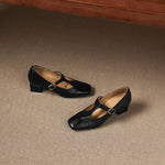 Veyla Square-Toe Genuine Leather Heels