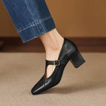 Veyla Square-Toe Genuine Leather Heels