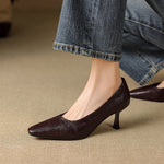 Cleva Genuine Leather Square-Toe Heels