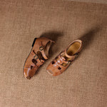 Caira Genuine Leather Peep-Toe Fisherman Sandals