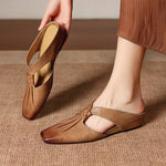 Olene Square-Toe Genuine Leather Mules
