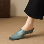 Noelle Genuine Leather Square-Toe Mules
