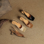 Muse Genuine Leather Square-Toe Slingback Sandals