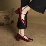 Yuna Genuine Leather T-Strap Mary-Jane Heels