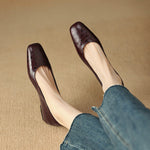 Roma Genuine Leather Square Toe Flat Pumps
