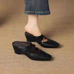 Maren Genuine Leather Square-Toe Mules